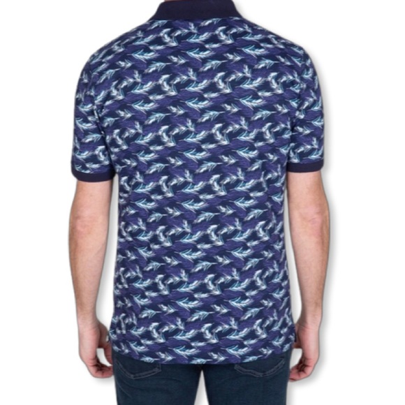 Slate & Stone Polo Shirt 100% Cotton Navy Blue Fern Print, Size M - Picture 3 of 15